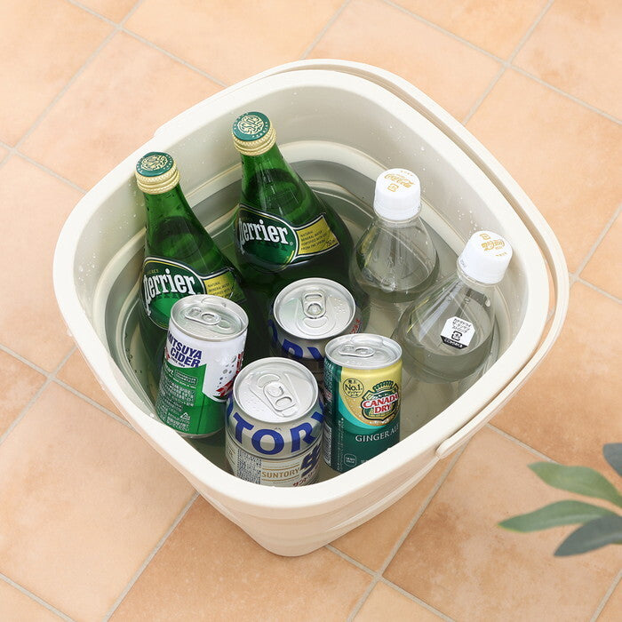 折りたたみバケツ 10L アイボリー 完成品 W305×D315×H247mm 0.604kg fj-60684の画像