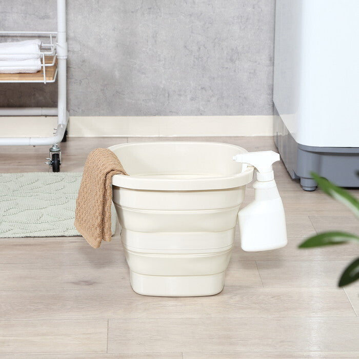 折りたたみバケツ 10L アイボリー 完成品 W305×D315×H247mm 0.604kg fj-60684の画像