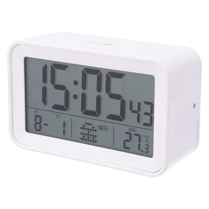 置時計 電波デジタル WH ホワイト 完成品 W101×D42×H63mm 0.117kg fj-60696の画像