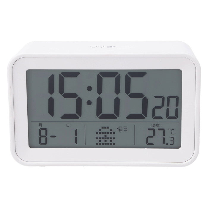 置時計 電波デジタル WH ホワイト 完成品 W101×D42×H63mm 0.117kg fj-60696の画像
