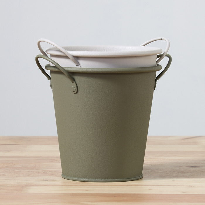 ラウンドバケツ スチール M KH カーキ 完成品 W165×D133×H140mm 0.15kg fj-61435の画像