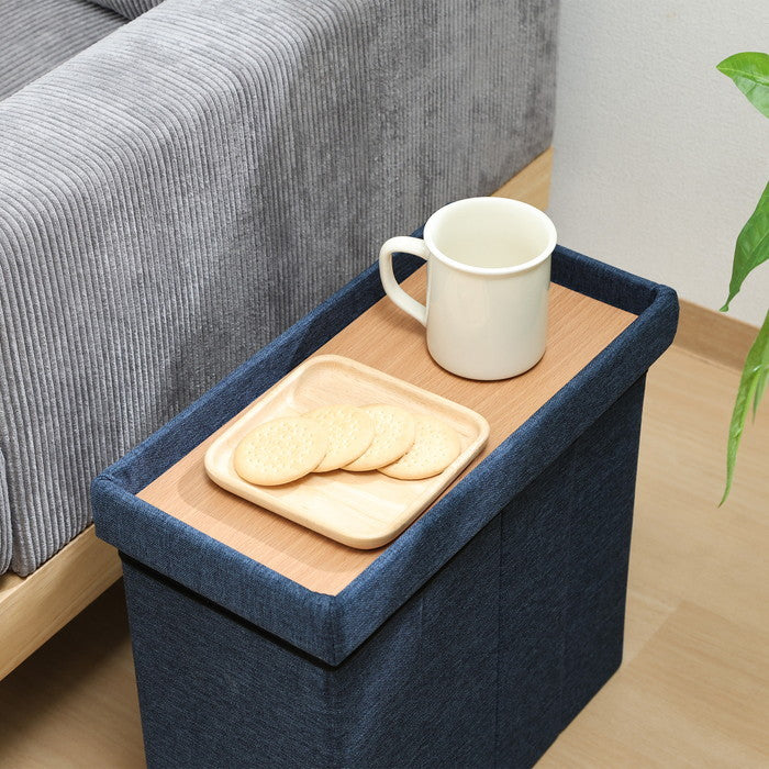 テーブルにもなる 収納 スツール スリム ネイビー 幅400×奥行215×高さ350 fj-61493の画像