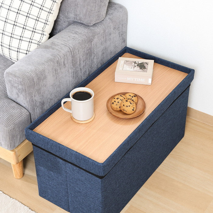 テーブルにもなる 収納 ベンチ ネイビー 幅700×奥行350×高さ350 fj-61496の画像