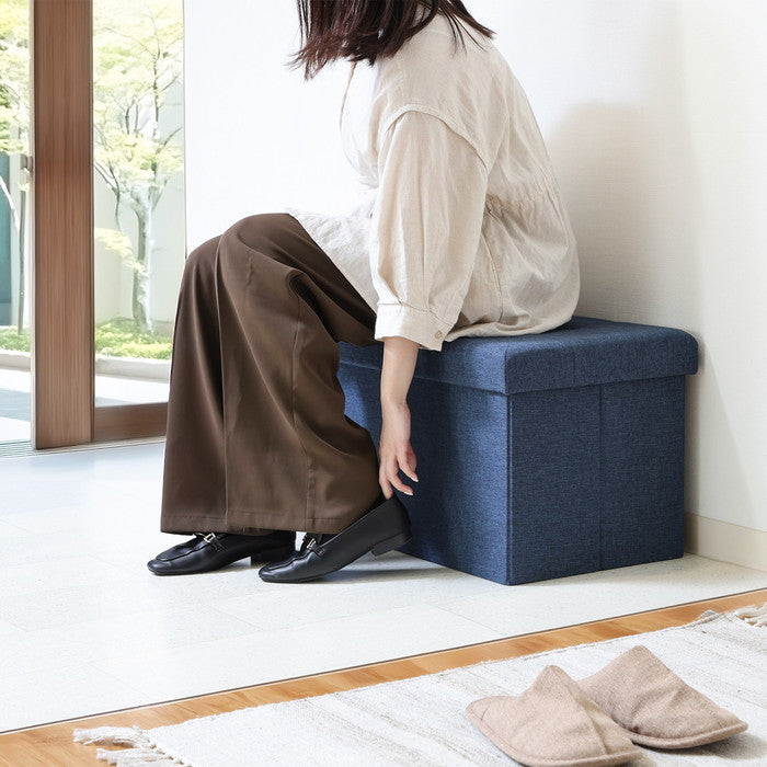 テーブルにもなる 収納 ベンチ ネイビー 幅700×奥行350×高さ350 fj-61496の画像