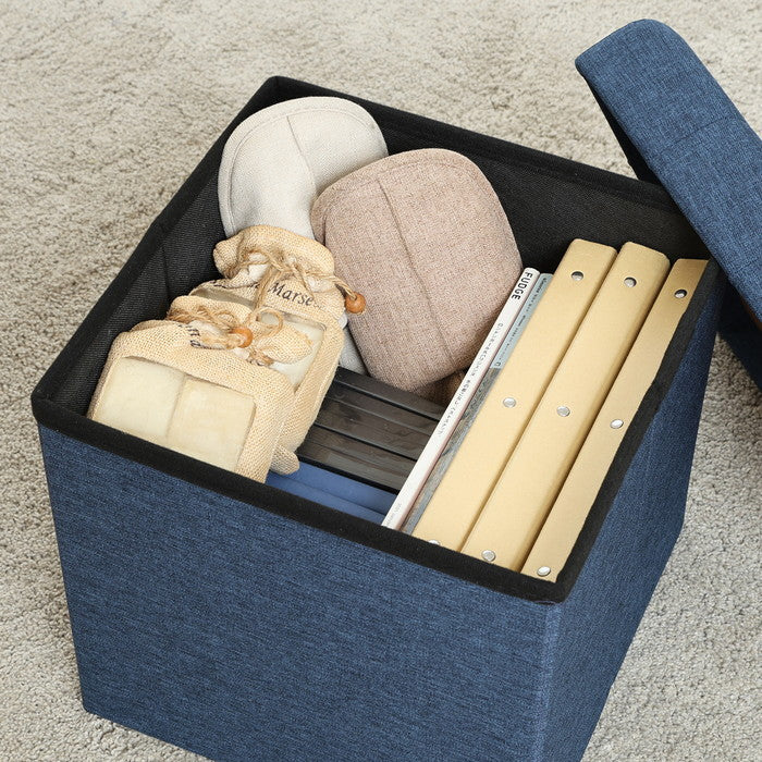 テーブルにもなる 収納 スツール ネイビー 幅350×奥行350×高さ350 fj-61499の画像