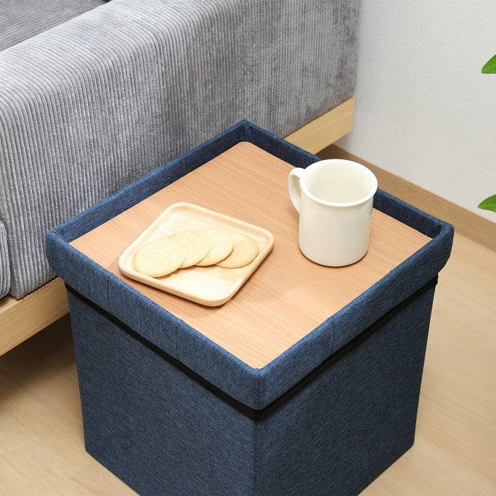 テーブルにもなる 収納 スツール ネイビー 幅350×奥行350×高さ350 fj-61499の画像