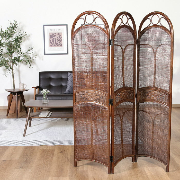 ラタン スクリーン 3連 BR FBC-011 幅1030×奥行270×高さ1500mm fj-61881の画像