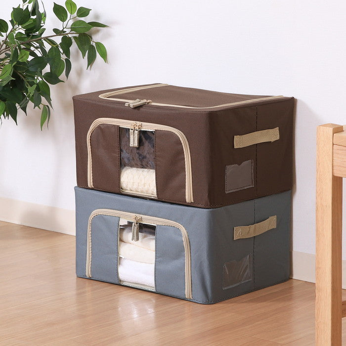 窓付 積み重ね 収納 スタッキング ボックス 22L BR ブラウン 幅390×奥行290×高さ200 fj-63514の画像