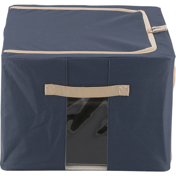 窓付 積み重ね 収納 スタッキング ボックス 55L BL ブルー 幅500×奥行400×高さ280 fj-63517の画像