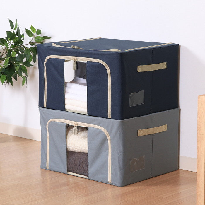 窓付 積み重ね 収納 スタッキング ボックス 55L BL ブルー 幅500×奥行400×高さ280 fj-63517の画像