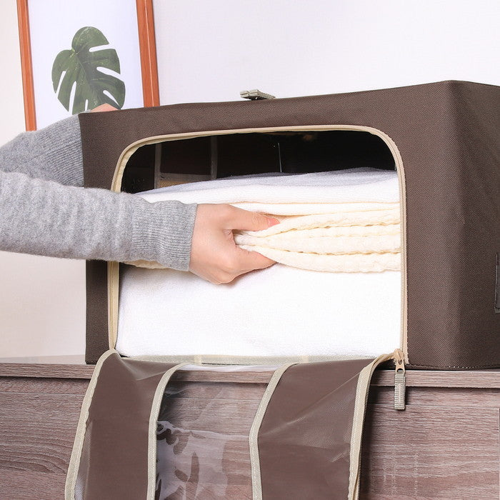 窓付 積み重ね 収納 スタッキング ボックス 55L BR ブラウン 幅500×奥行400×高さ280 fj-63518の画像