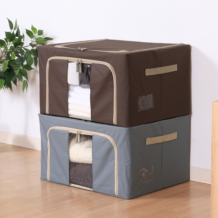 窓付 積み重ね 収納 スタッキング ボックス 55L BR ブラウン 幅500×奥行400×高さ280 fj-63518の画像