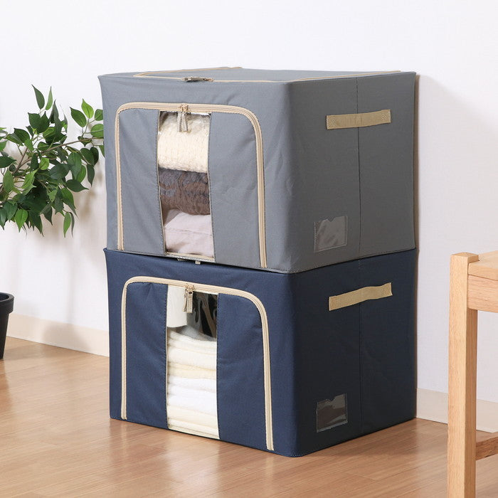 窓付 積み重ね 収納 スタッキング ボックス 72L GY グレー 幅500×奥行400×高さ360 fj-63519の画像