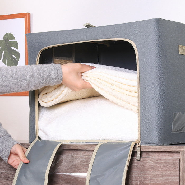 窓付 積み重ね 収納 スタッキング ボックス 72L GY グレー 幅500×奥行400×高さ360 fj-63519の画像