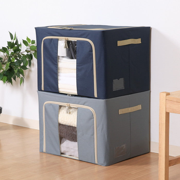 窓付 積み重ね 収納 スタッキング ボックス 72L BL ブルー 幅500×奥行400×高さ360 fj-63521の画像