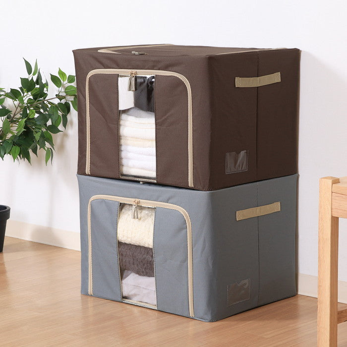 窓付 積み重ね 収納 スタッキング ボックス 72L BR ブラウン 幅500×奥行400×高さ360 fj-63522の画像