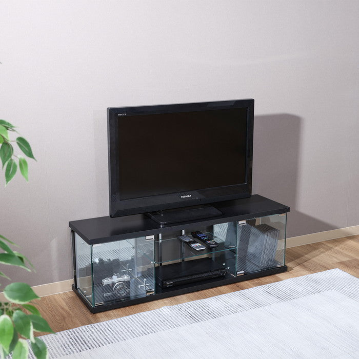 ガラス コレクション TVボード BAAL BK ブラック 幅1100×奥行300×高さ365 fj-63938の画像