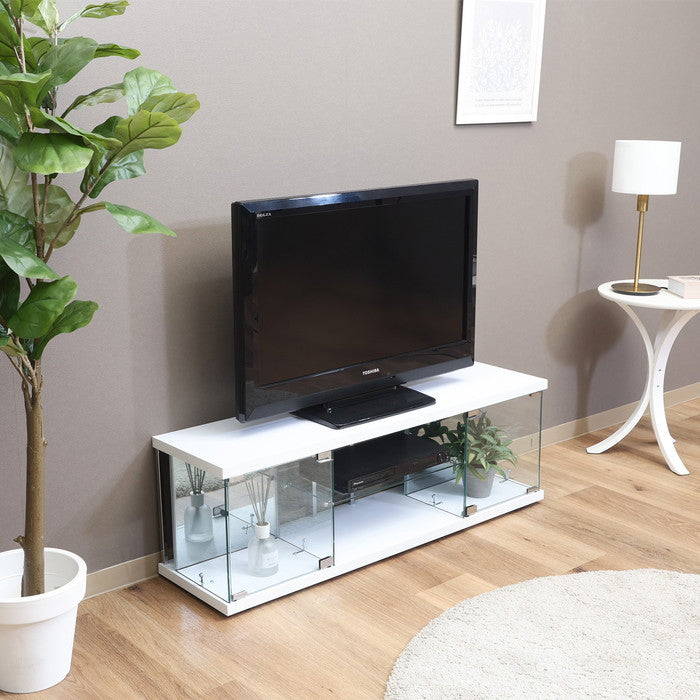 ガラス コレクション TVボード BAAL WH ホワイト 幅1100×奥行300×高さ365 fj-63939の画像