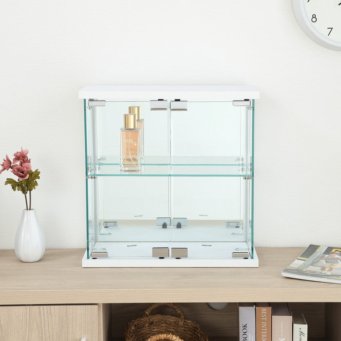 卓上ガラスコレクションケース WH G256-M WH ホワイト 幅425×奥行200×高さ425mm fj-63946の画像