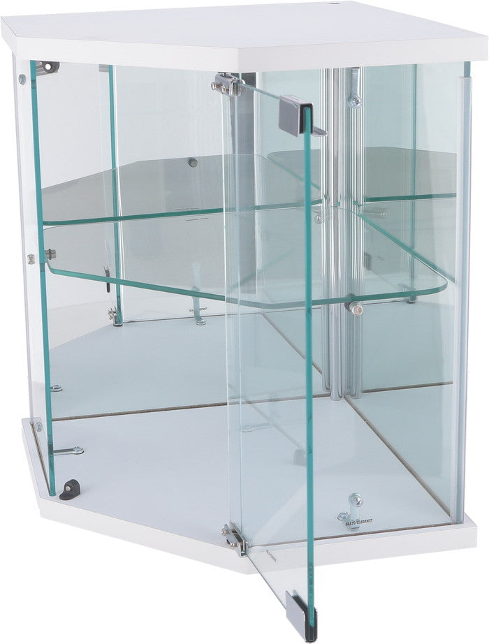 卓上ガラスコレクションケース コーナー WH G309 ホワイト 幅350×奥行350×高さ425mm fj-63947の画像