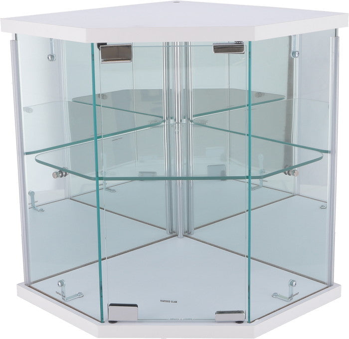卓上ガラスコレクションケース コーナー WH G309 ホワイト 幅350×奥行350×高さ425mm fj-63947の画像