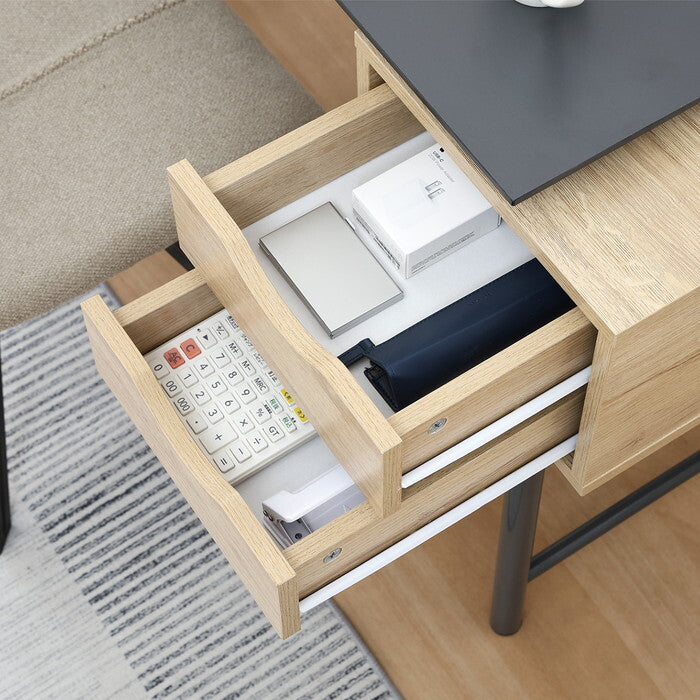 デスク 引き出し付きシンプル ユノ GY BK グレー ブラック 組立品 W1050×D550×H750mm 19.5kg fj-65279の画像