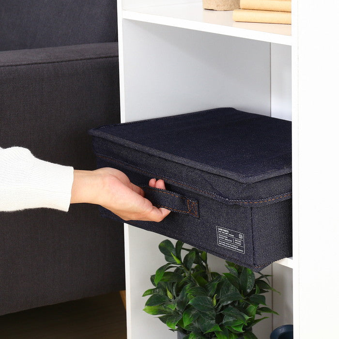 LB デニム調 インナーボックス 横ハーフ 蓋付 ブルー 幅380×奥行260×高さ130 fj-67312の画像