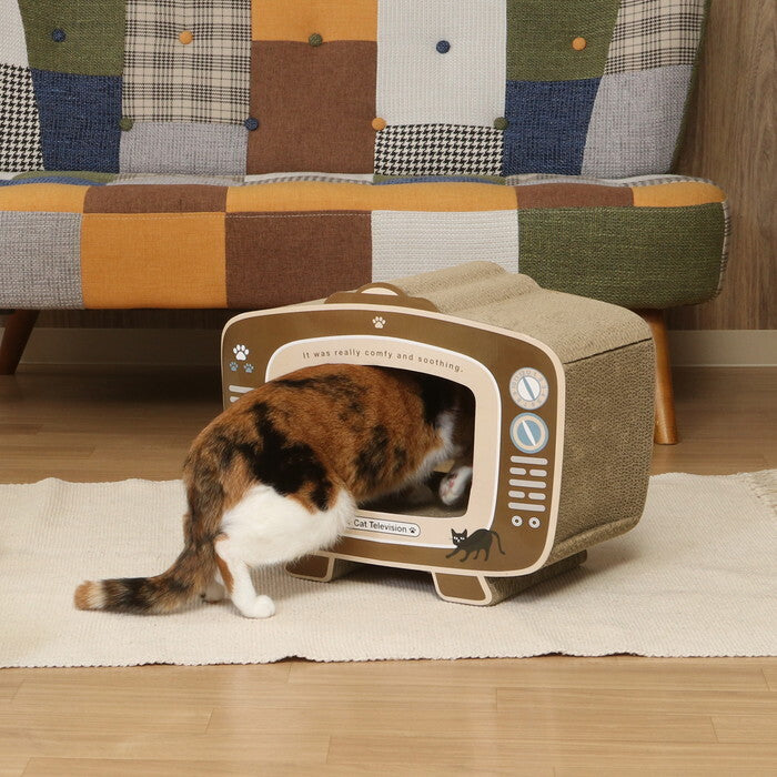 猫の爪とぎ テレビ 54223 ナチュラル 完成品 W440×D230×H340mm 1kg fj-68128の画像