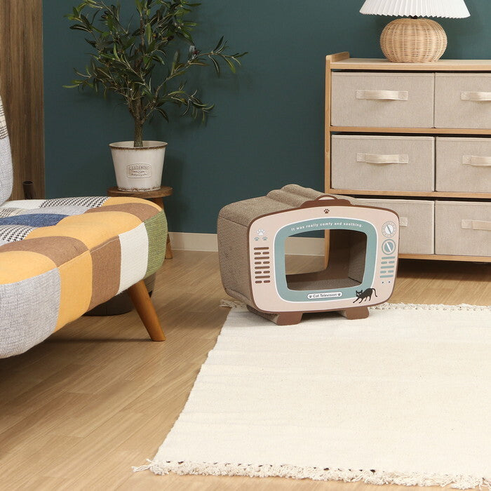猫の爪とぎ テレビ 54223 ナチュラル 完成品 W440×D230×H340mm 1kg fj-68128の画像
