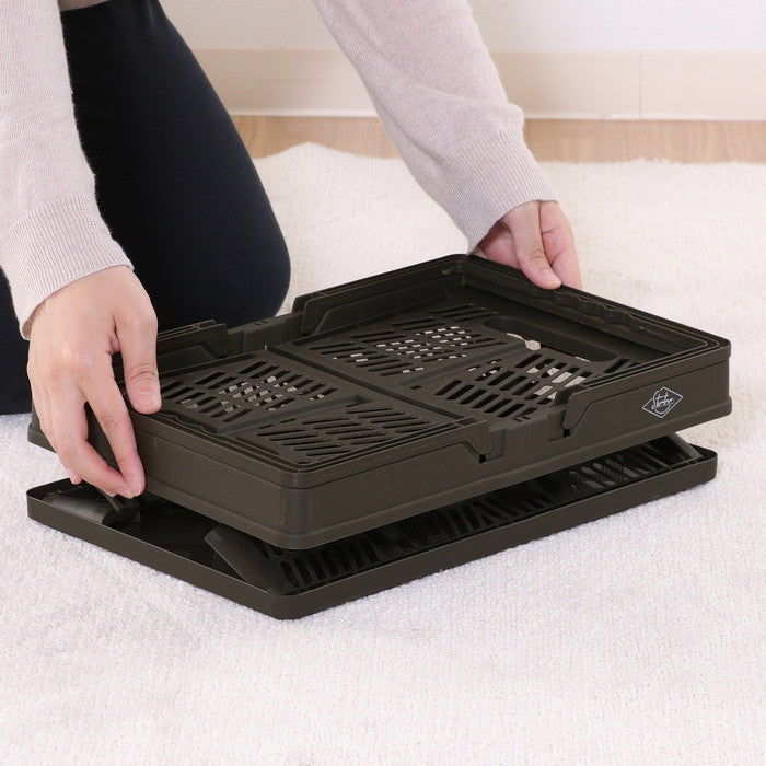 折りたたみ フォールディング コンテナ カゴ バスケット M KH 86445 カーキ 幅380×奥行255×高さ200 fj-69003の画像