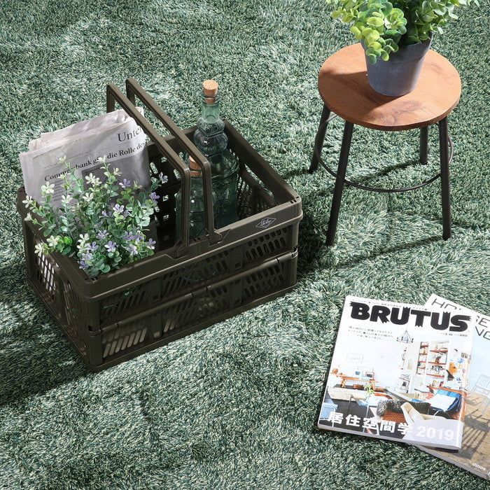 折りたたみ フォールディング コンテナ カゴ バスケット M KH 86445 カーキ 幅380×奥行255×高さ200 fj-69003の画像