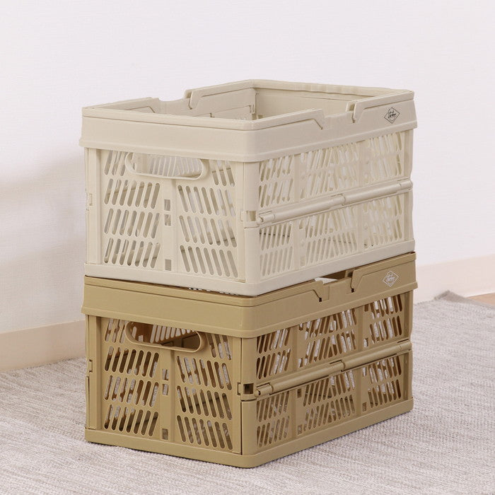 折りたたみ フォールディング コンテナ カゴ バスケット M BE 86447 ベージュ 幅380×奥行255×高さ200 fj-69005の画像