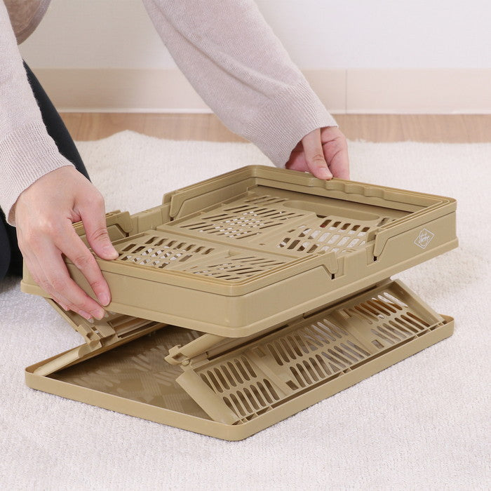 折りたたみ フォールディング コンテナ カゴ バスケット M BE 86447 ベージュ 幅380×奥行255×高さ200 fj-69005の画像