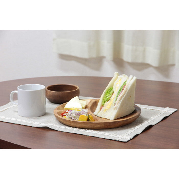 ラウンドトレー仕切付 アカシア 40445･40410 ブラウン 完成品 W230×D230×H25mm 0.24kg fj-70190の画像