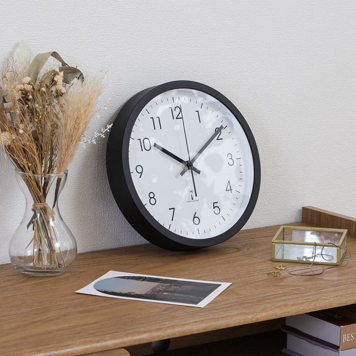 電波掛時計 掛け時計 シンプル 25cm BK ブラック 幅250×奥行250×高さ40 fj-70475の画像