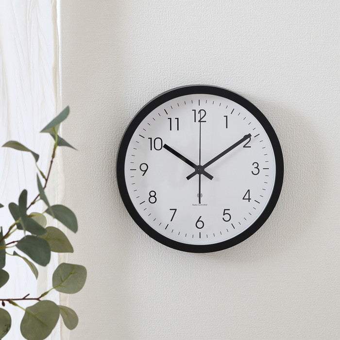電波掛時計 掛け時計 シンプル 25cm BK ブラック 幅250×奥行250×高さ40 fj-70475の画像