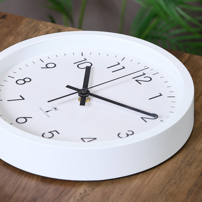電波掛時計 掛け時計 シンプル 25cm WH ホワイト 幅250×奥行250×高さ40 fj-70476の画像