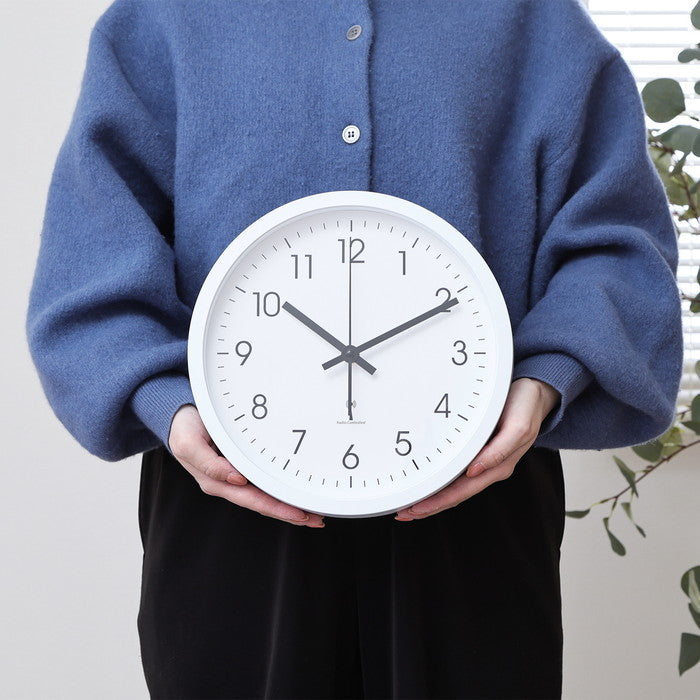 電波掛時計 掛け時計 シンプル 25cm WH ホワイト 幅250×奥行250×高さ40 fj-70476の画像