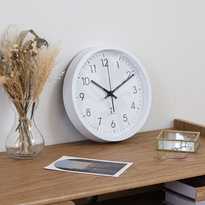 電波掛時計 掛け時計 シンプル 25cm WH ホワイト 幅250×奥行250×高さ40 fj-70476の画像