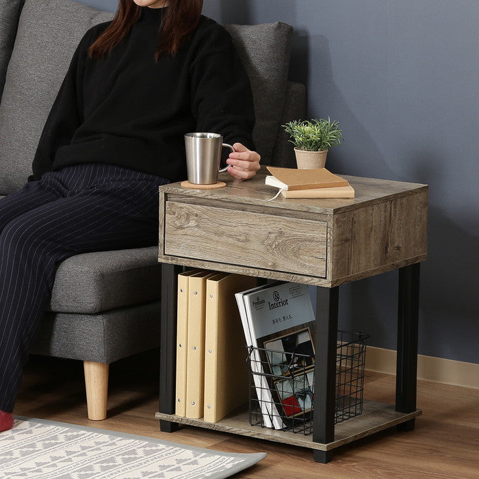 FITサイドテーブル ナチュラル／ブラック 幅450×奥行395×高さ551mm fj-70695の画像