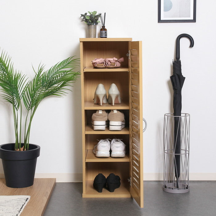 スリムシューズボックス 靴箱 ルーバー扉 NA SB3090 RD ナチュラル 幅287×奥行330×高さ900mm fj-70746の画像