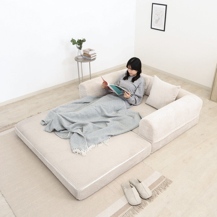 ソファ だらりんソファ シフォン BE ベージュ 完成品 W1400×D950-1900×H420-580mm fj-70824の画像