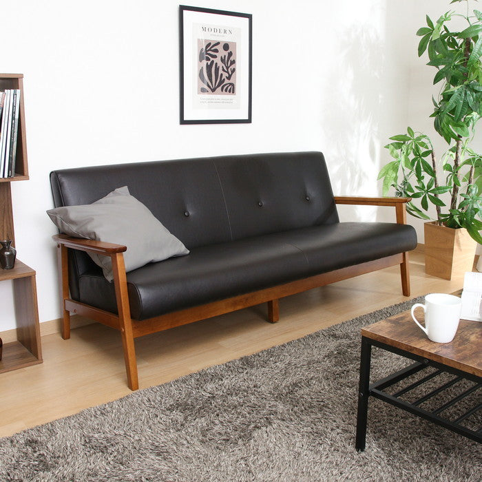 バイキャストPUソファ ミート 3P DBR 71734 ダｰクブラウン 幅1660×奥行720×高さ700mm fj-71734の画像