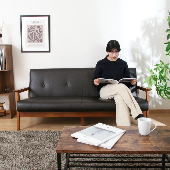 バイキャストPUソファ ミート 3P DBR 71734 ダｰクブラウン 幅1660×奥行720×高さ700mm fj-71734の画像