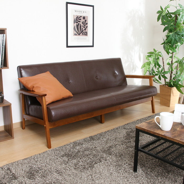 バイキャストPUソファ ミート 3P LBR 71735 ライトブラウン 幅1660×奥行720×高さ700mm fj-71735の画像