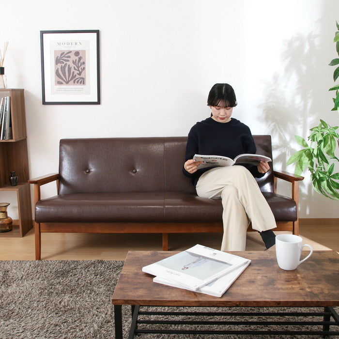 バイキャストPUソファ ミート 3P LBR 71735 ライトブラウン 幅1660×奥行720×高さ700mm fj-71735の画像