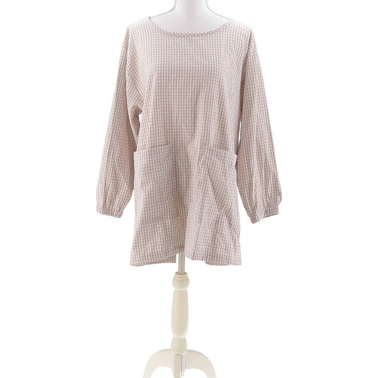 割烹着 水仕事しやすい ベージュ チェックベージュ 完成品 W1150×D810×H0mm 0.28kg fj-71836の画像