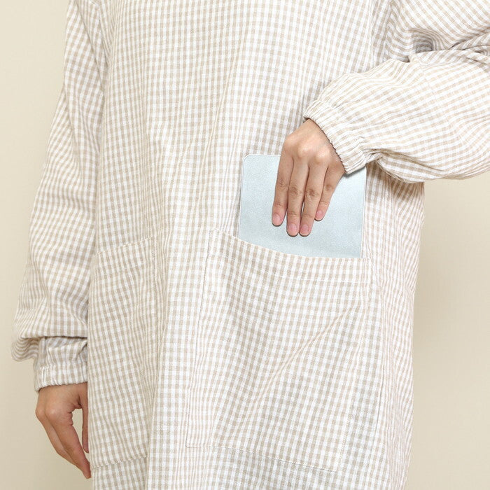割烹着 水仕事しやすい ベージュ チェックベージュ 完成品 W1150×D810×H0mm 0.28kg fj-71836の画像