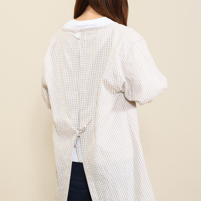 割烹着 水仕事しやすい ベージュ チェックベージュ 完成品 W1150×D810×H0mm 0.28kg fj-71836の画像
