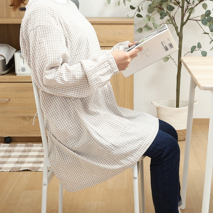 割烹着 水仕事しやすい ベージュ チェックベージュ 完成品 W1150×D810×H0mm 0.28kg fj-71836の画像